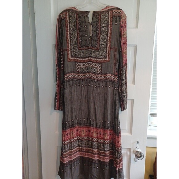 Zara black paisley slim mididress M long sl. boho hippie whimsigoth ethnic flaw - Picture 6 of 16